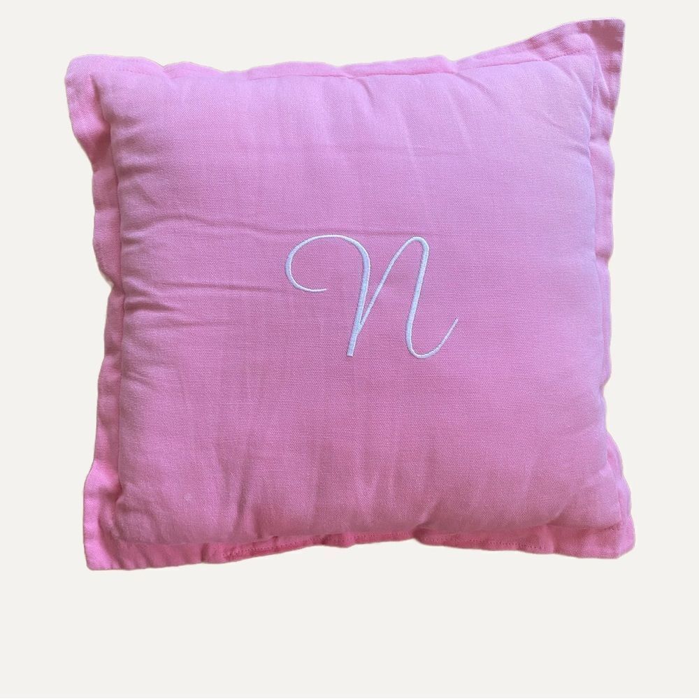 Pillow - Accent . designer  Initial "N" vibrant  pink 15" x 15"